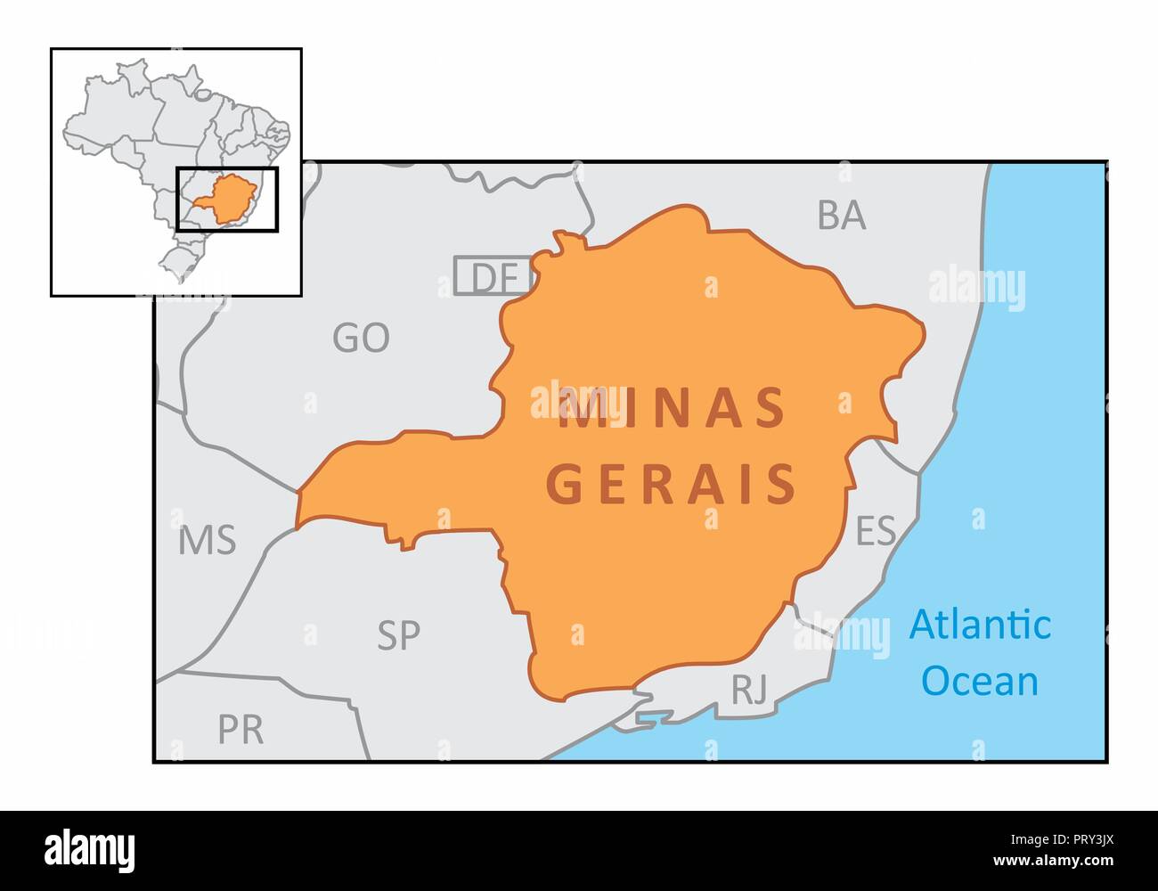 Carte de l'Etat de Minas Gerais et son emplacement sur le territoire brésilien Illustration de Vecteur