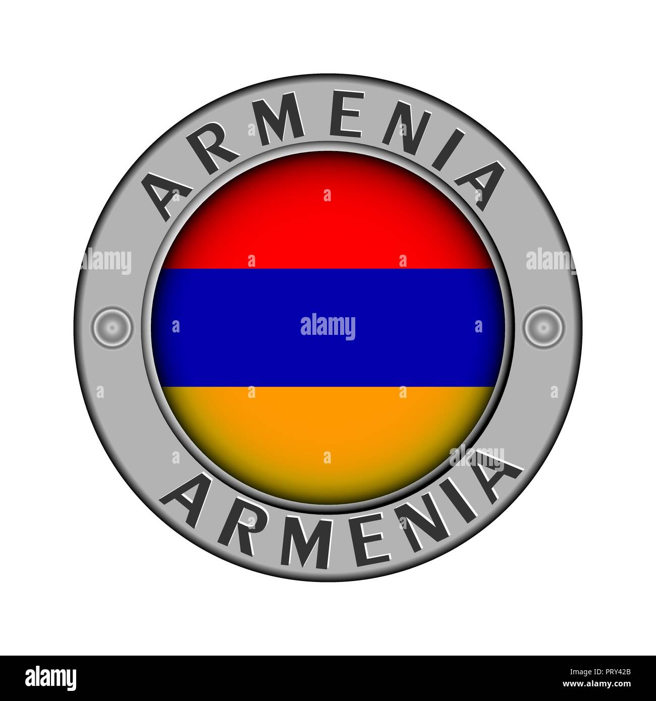 Médaillon rond en métal avec le nom du pays, l'Arménie et un pavillon rond au centre Illustration de Vecteur