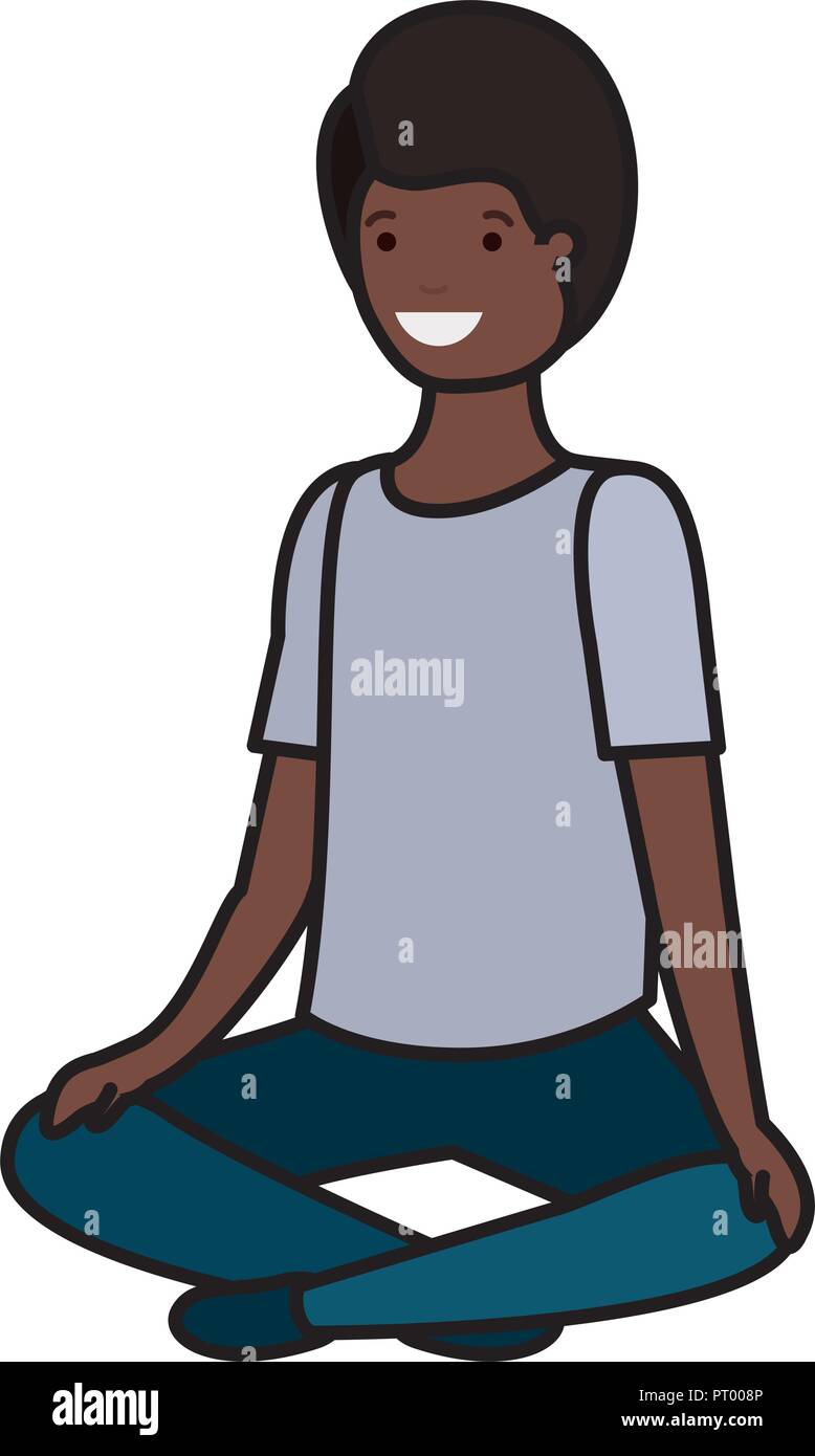 Adolescent garçon noir caractère avatar assis Illustration de Vecteur