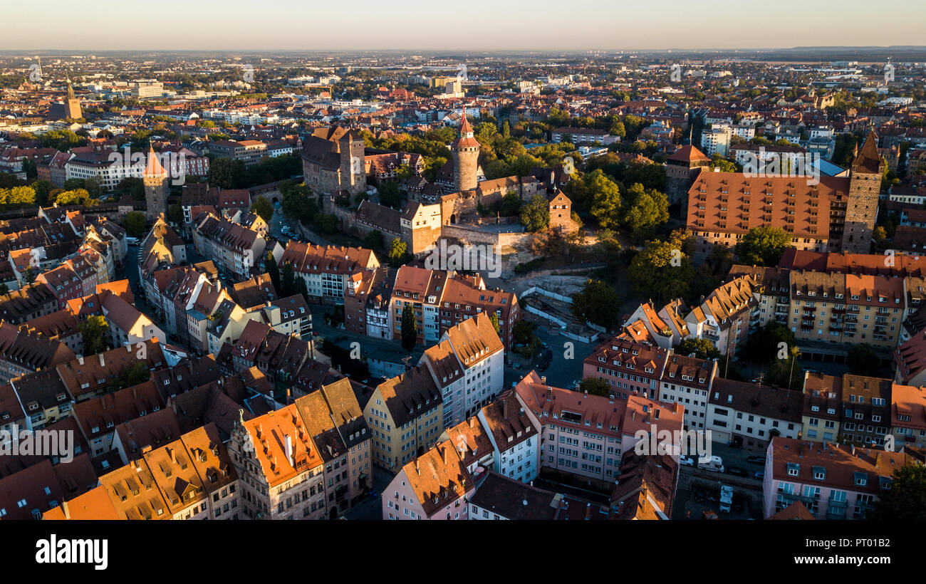 Vue aérienne de l'Altstadt, la vieille ville, Nuremberg, Allemagne Banque D'Images