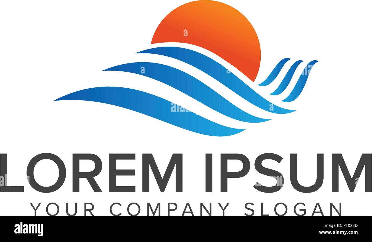 Soleil et vague. logo design logo voyage modèle concept Illustration de Vecteur