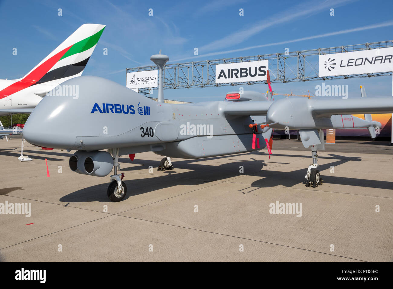 BERLIN, ALLEMAGNE - Apr 27, 2018 : Reconnaissance d'Airbus IAI Eitan UAV drone inébranlable sur l'affichage à l'ILA Berlin Air Show. Banque D'Images