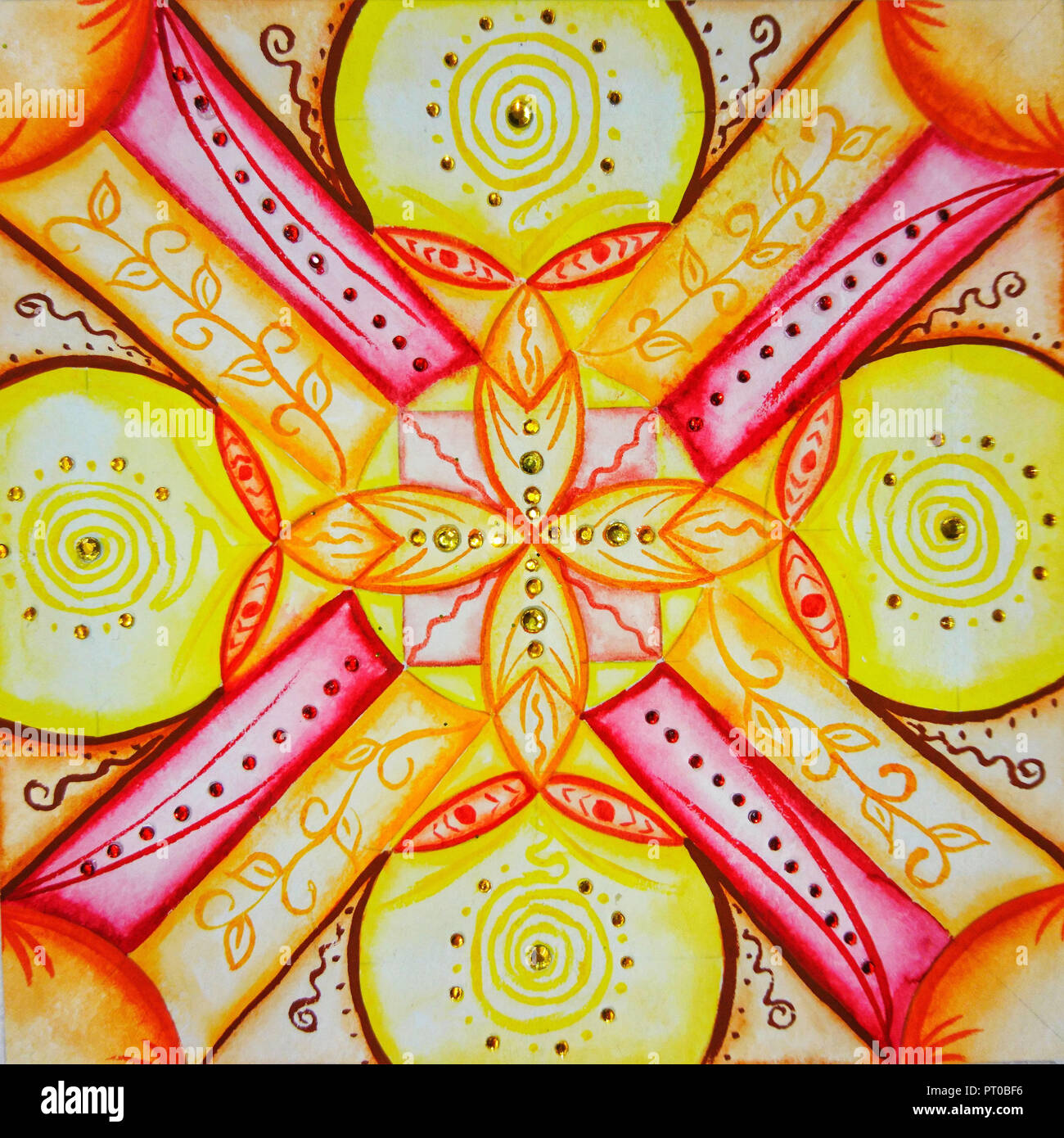Mandala, aquarelle, chakra sacré Banque D'Images