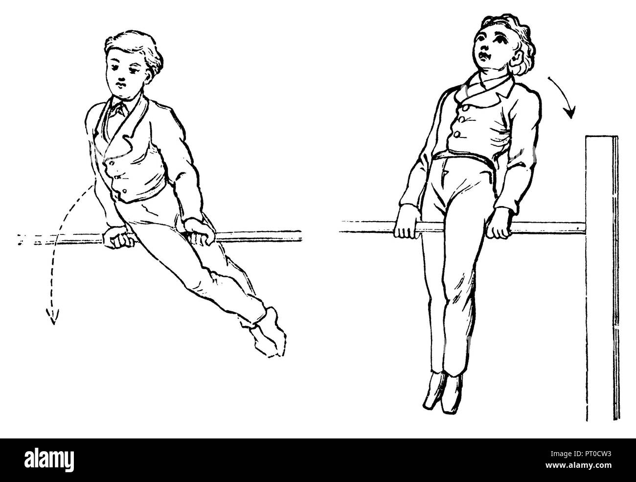 La gymnastique, les exercices d'étirement : mill avant (gauche), l'arrière de l'usine (à droite), 1890 Banque D'Images