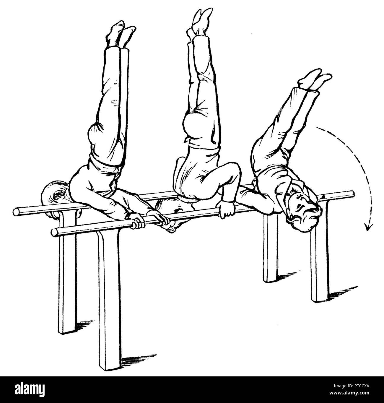 Exercices de gymnastique, bar : la poitrine (à gauche), l'épaule (centre), du cou (à droite), 1890 Banque D'Images