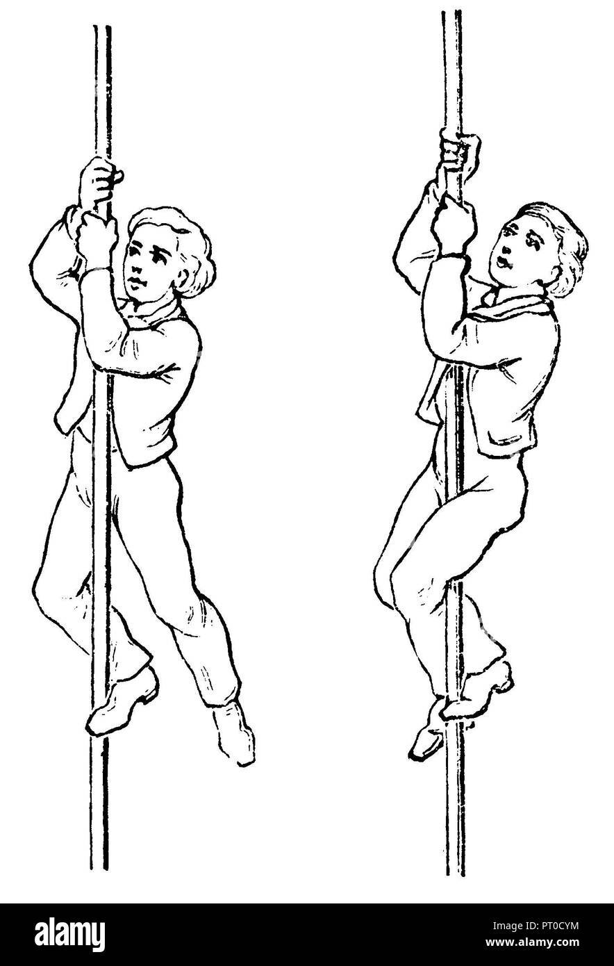 La gymnastique, l'Escalade : escalade avec une jambe (gauche), avec les deux jambes (droite), 1890 Banque D'Images