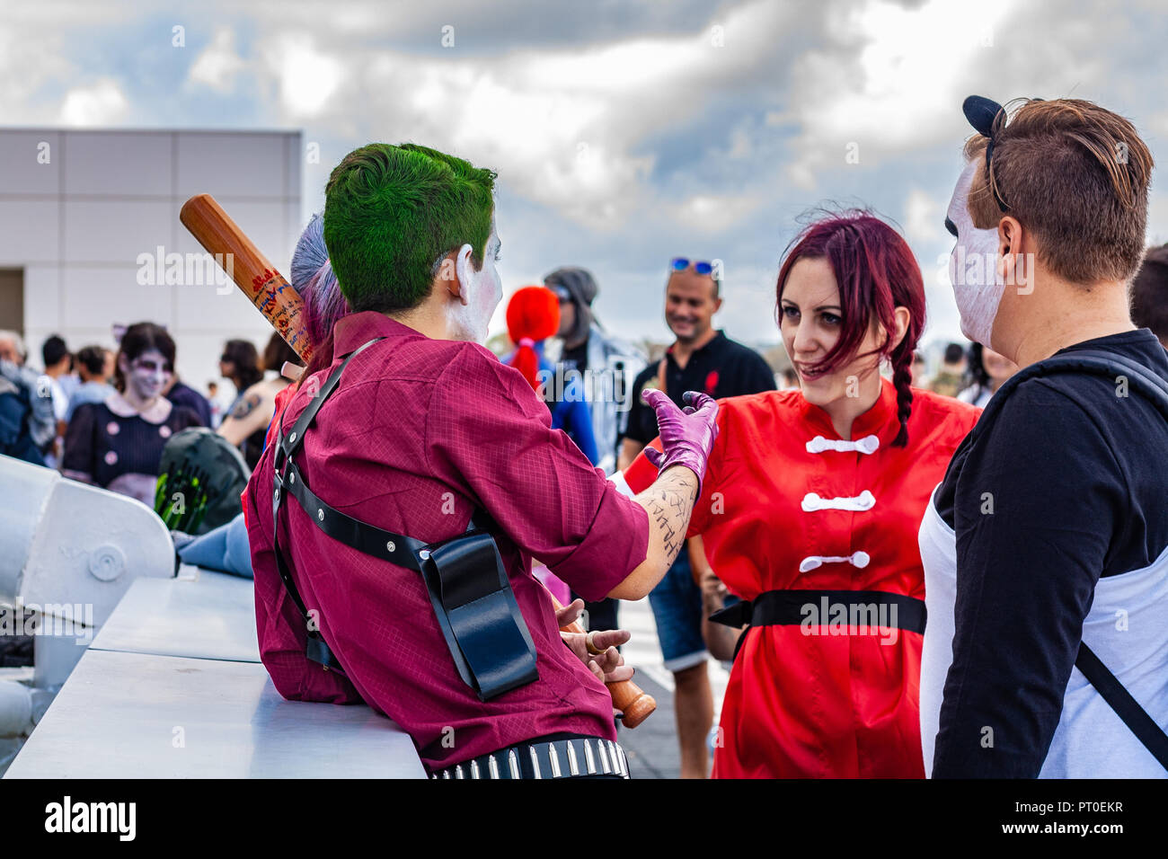 Rome, Italie, le 5 octobre 2018. Rassemblement annuel de la meilleure bande dessinée et de jeux vidéo festival du sommet. Cosplayeurs, le joker avec son suicide squad. Banque D'Images