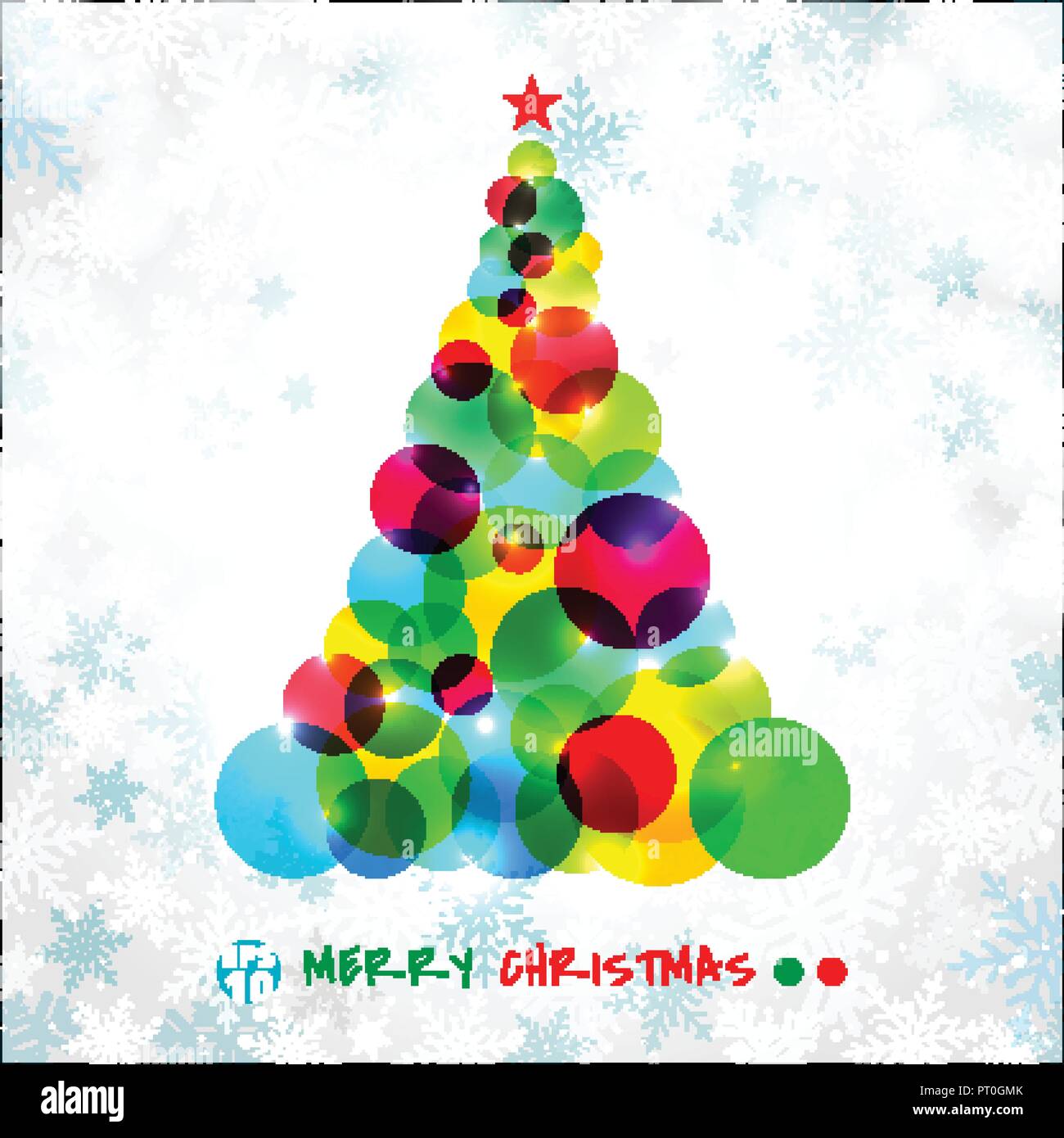 Symbole de l'arbre de Noël Résumé faits de cercles se chevauchent de bougies colorées sur l'éclairage blanc et bleu bokeh hiver flocons de neige et ambiance festive backgrou Illustration de Vecteur