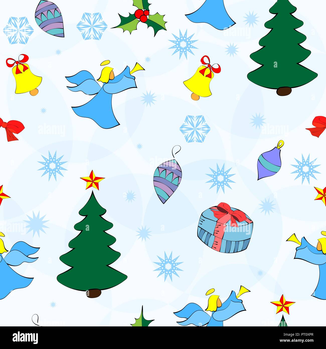 Patern Noël avec des flocons et un ange sur fond blanc Illustration de Vecteur