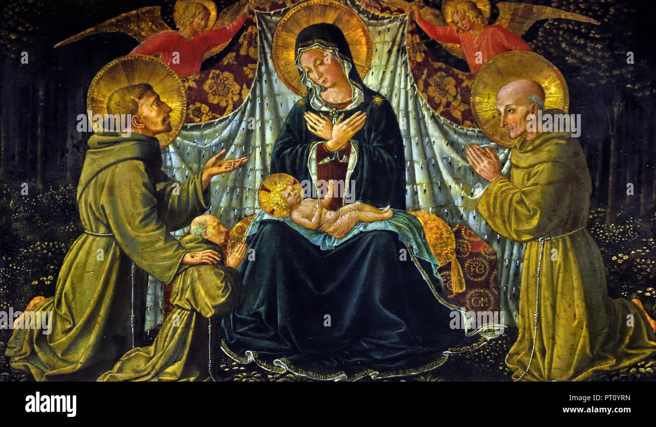 Vierge à l'enfant avec saint François d'assise et deux Doners 1452 par Benozzo Gozzoli (Benozzo di Lese di Sandro) 1420-1497 Italie Italien Banque D'Images