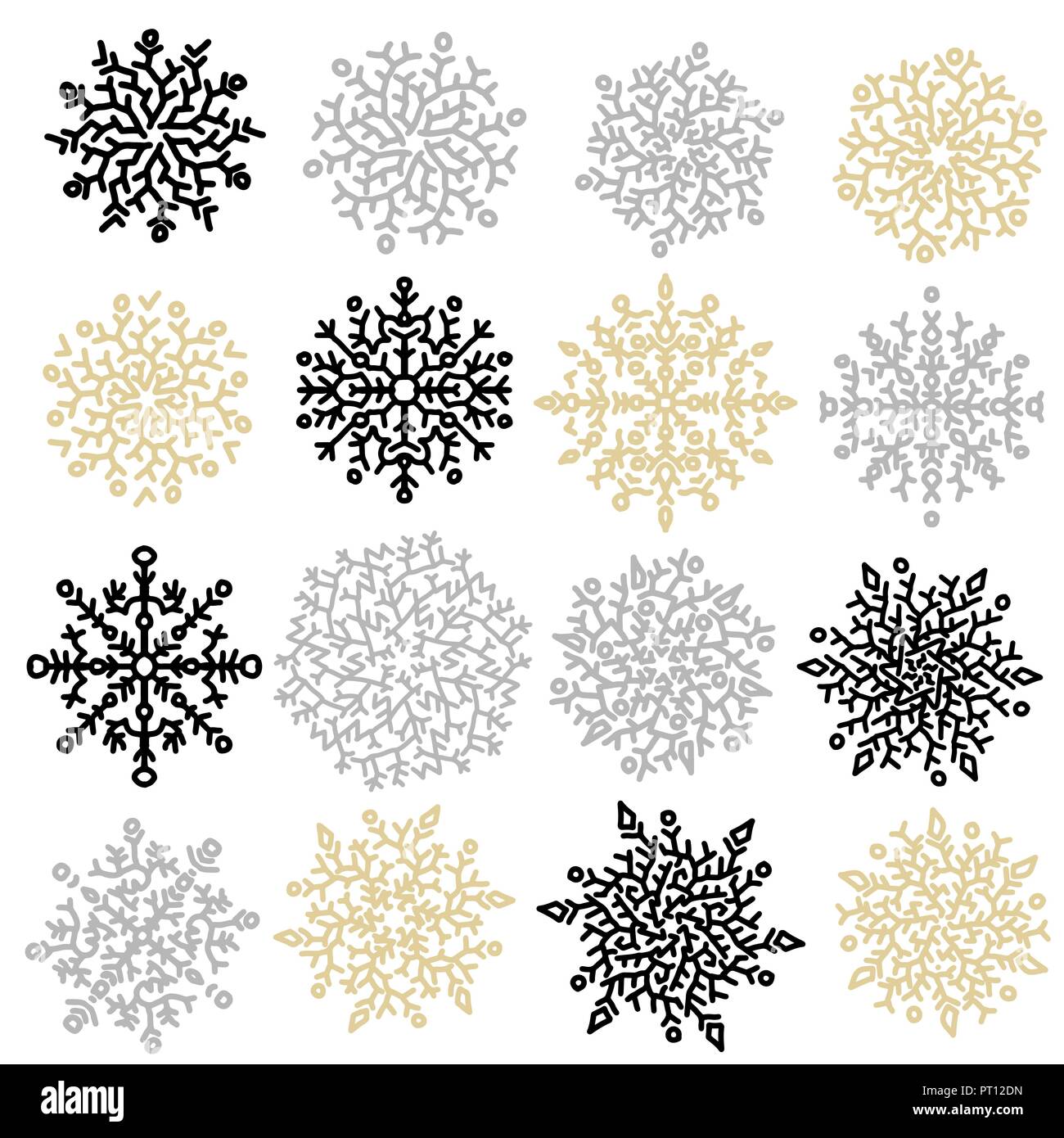 Ensemble de noir, l'or et l'argent des flocons de neige. Collection Noël flocons de neige. Vector illustration. Illustration de Vecteur
