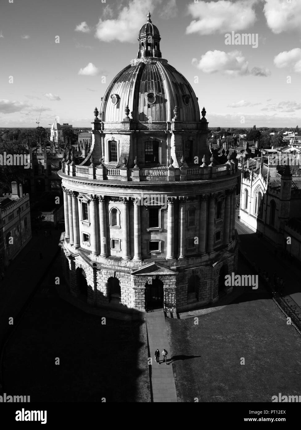 Image en noir et blanc du célèbre monument, Oxford Radcliffe Camera, Université d'Oxford, Centre-ville d'Oxford, Oxford, Oxfordshire, England, UK, FR. Banque D'Images