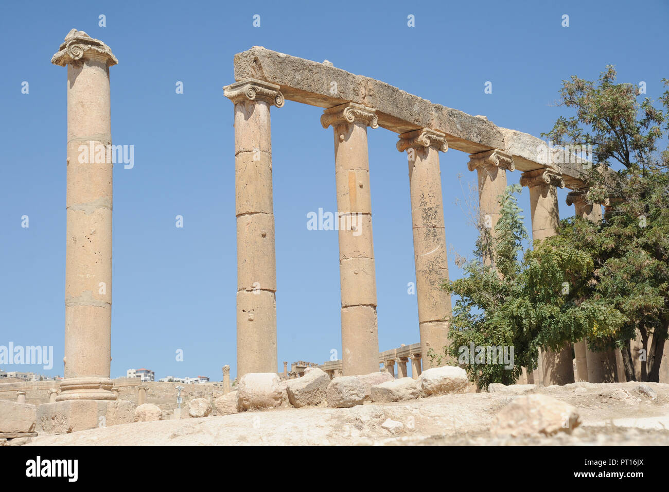 La ville en ruines de Jerash en Jordanie est le plus gros et le plus intéressant, et d'un site romain principales drawcard. Son imposante colonnade, portes de cérémonie Banque D'Images