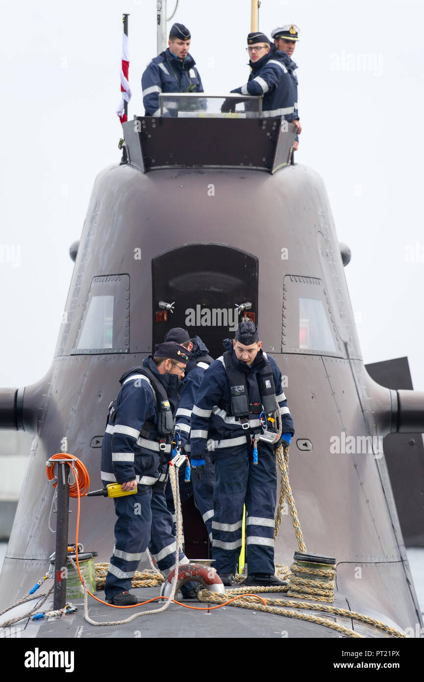 Gdynia, Pologne. 05Th Oct, 2018. Type de sous-marin allemand U-31 212A (S181) de la Deutsche Marine (Marine Allemande) sont arrivés au port de Gdynia, Pologne. 5 octobre 2018 © Wojciech Strozyk / Alamy Live News Crédit : Wojciech Stróżyk/Alamy Live News Banque D'Images