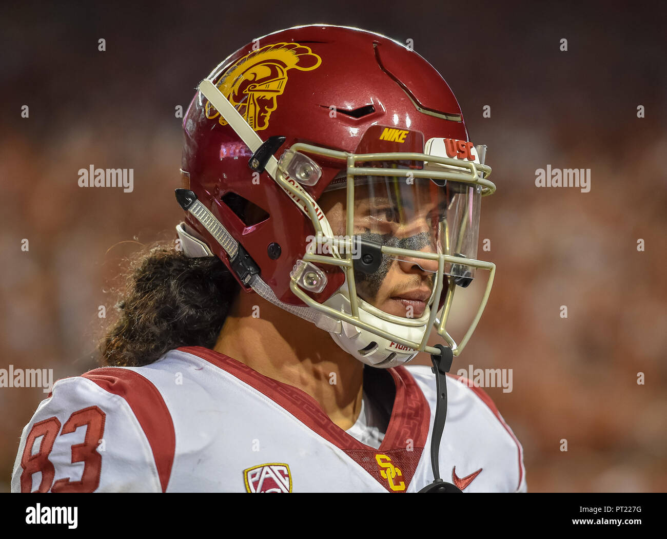 Austin, TX, USA. 15 Sep, 2018. L'USC Trojan tight end, Josh Falo (83), au cours de la NCAA football match entre l'Université de Texas longhorns et l'USC Trojans, à Austin, TX. (Photographe complète absolue & Company Crédit : Joseph Calomeni MarinMedia.org/Cal/Sport Media) Credit : csm/Alamy Live News Banque D'Images