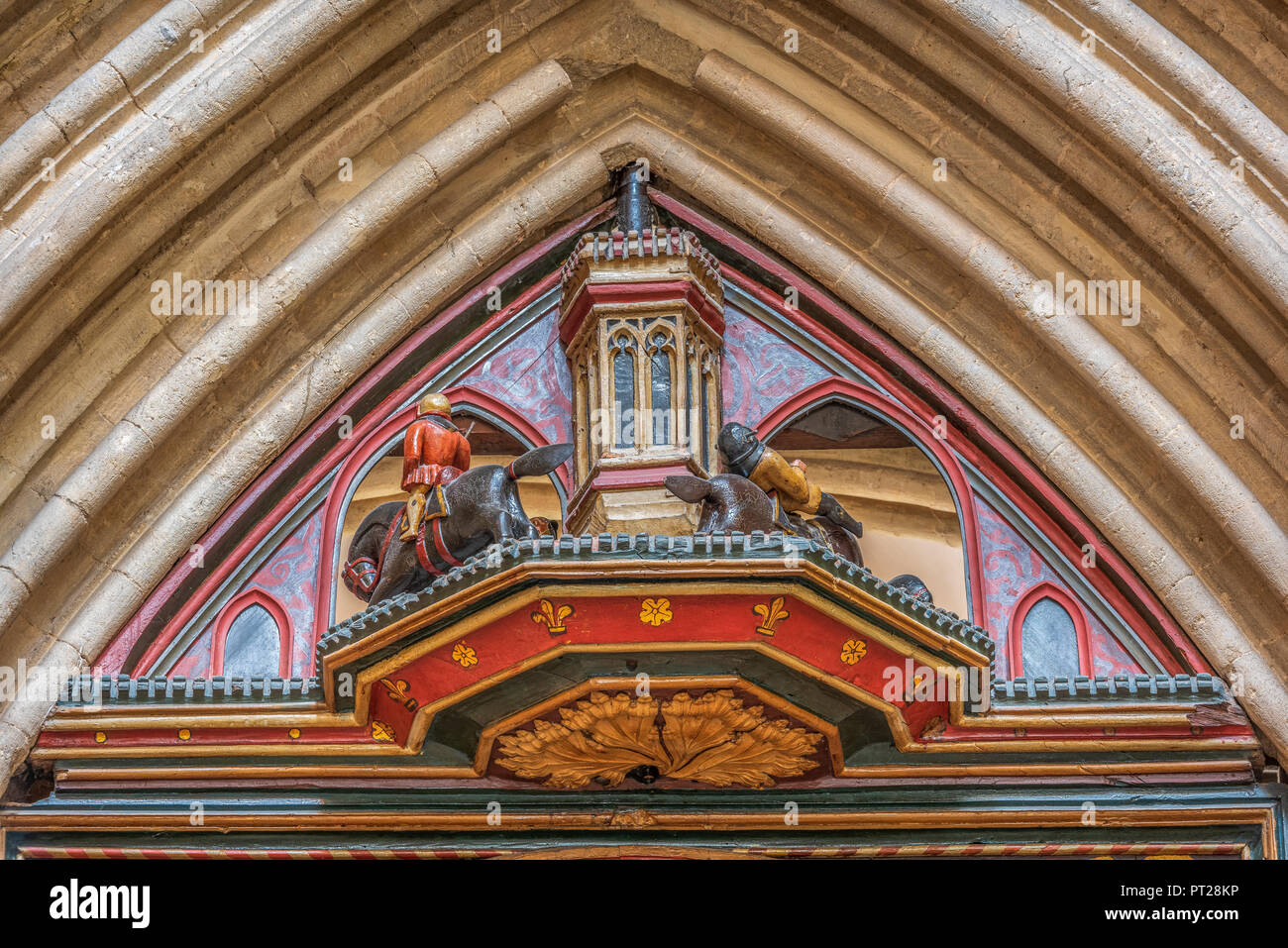 La cathédrale de Wells Clock est une horloge astronomique très ornés dans le transept nord de la cathédrale historique de Somerset. Banque D'Images