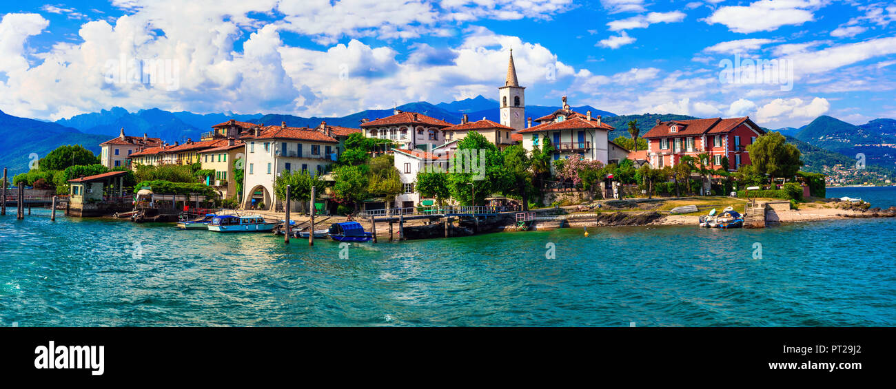 Belle Isola dei pescatori,Lac Maggiore,vue panoramique,nord de l'Italie. Banque D'Images