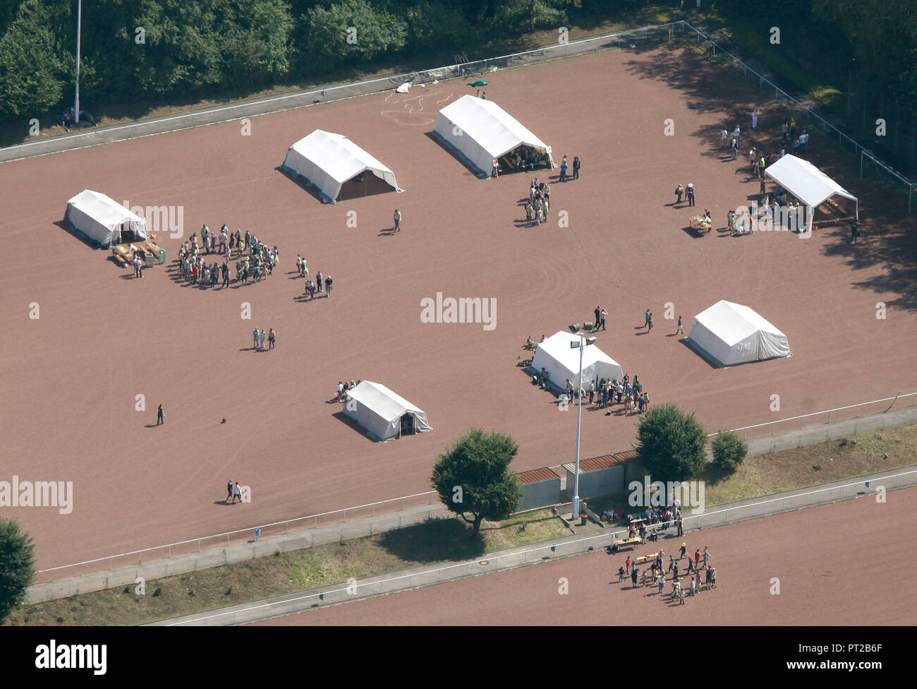 Photo aérienne, l'Association Scoute allemande Sankt Georg, DPSG, camp scout international, ruhrjamb.2010, Capitale européenne de la Culture, DE LA RUHR.2010, passer à 10 - la culture, les Scouts de la metropole Ruhr Essen Am Sportpark, Hallo, Essen, Ruhr, Rhénanie du Nord-Westphalie, Allemagne, -l'Europe, Banque D'Images
