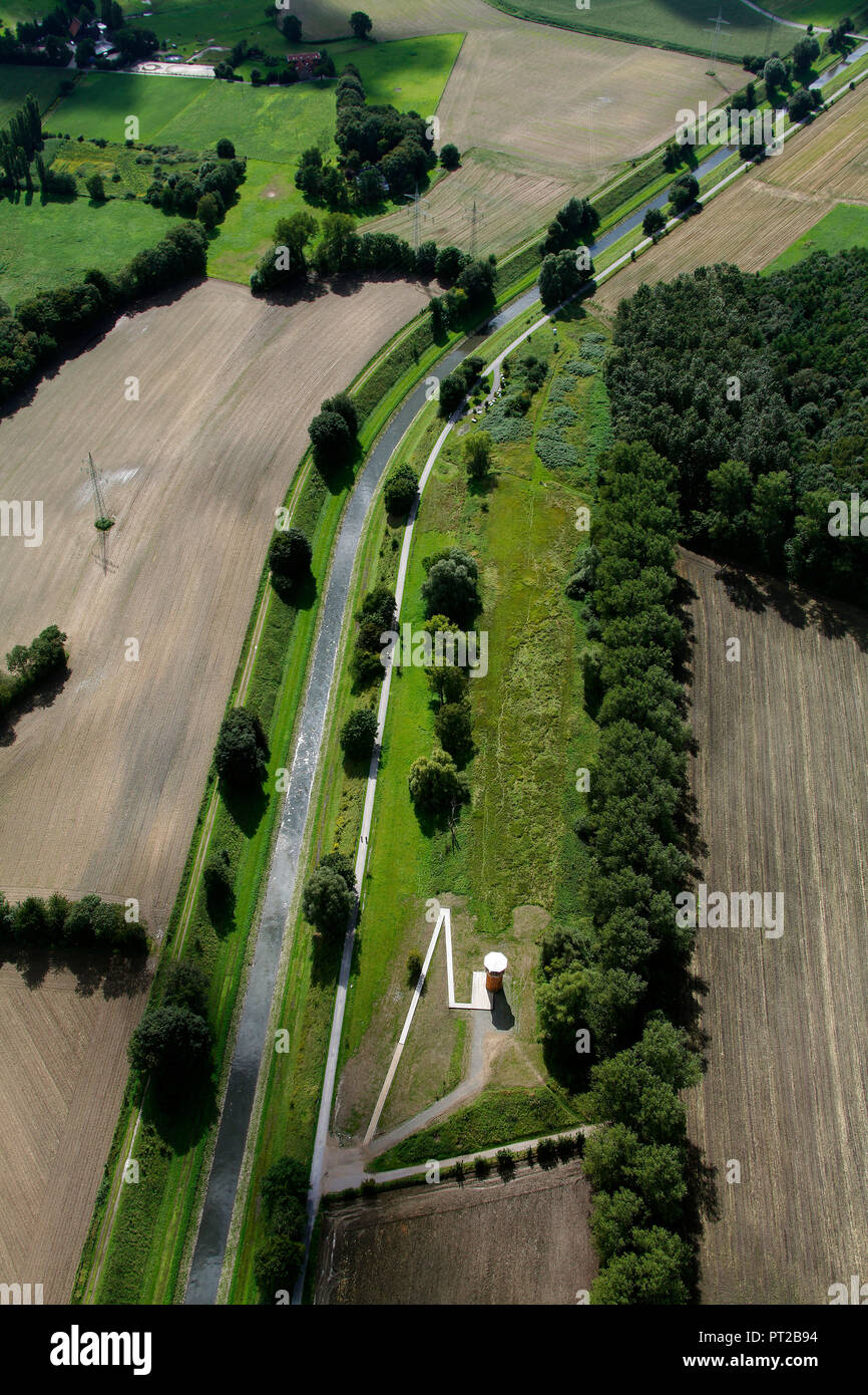 Vue aérienne, l'Emscher, Art, Kawamat Tower, Castrop-Rauxel Castrop-Rauxel, jonction de la voie navigable, Emscherkunst.2010, œuvres à l'Emscher, Ruhr, Rhénanie du Nord-Westphalie, Allemagne, Europe, Banque D'Images