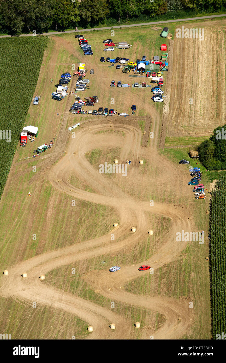 Vue aérienne, Heessen, course automobile, le stock car, Champ, Hamm, Ruhr, Rhénanie du Nord-Westphalie, Allemagne, Europe, Banque D'Images