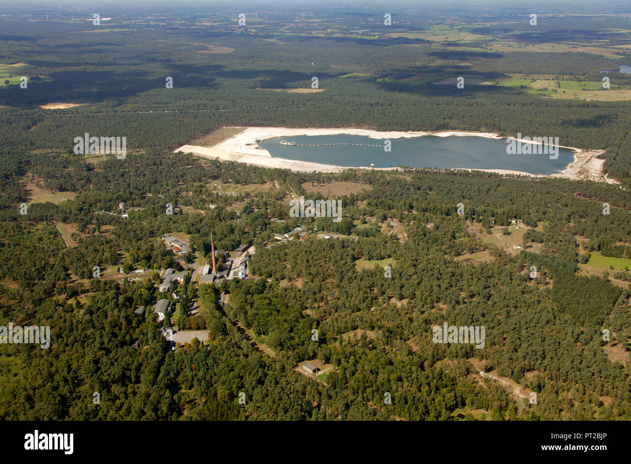 Vue aérienne, Sythen, Lehmbraken WASAG, explosifs, usine, Parc Naturel de Hohe Mark, Haltern am See, Ruhr, Rhénanie du Nord-Westphalie, Allemagne, Europe, Banque D'Images