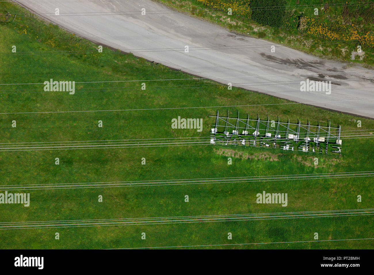 Vue aérienne, l'Emscher Art, me satisfaire, Monica Bonvicini, waterway junction, Castrop-Rauxel, Gelsenkirchen, Ruhr, Rhénanie du Nord-Westphalie, Allemagne, Europe, Banque D'Images