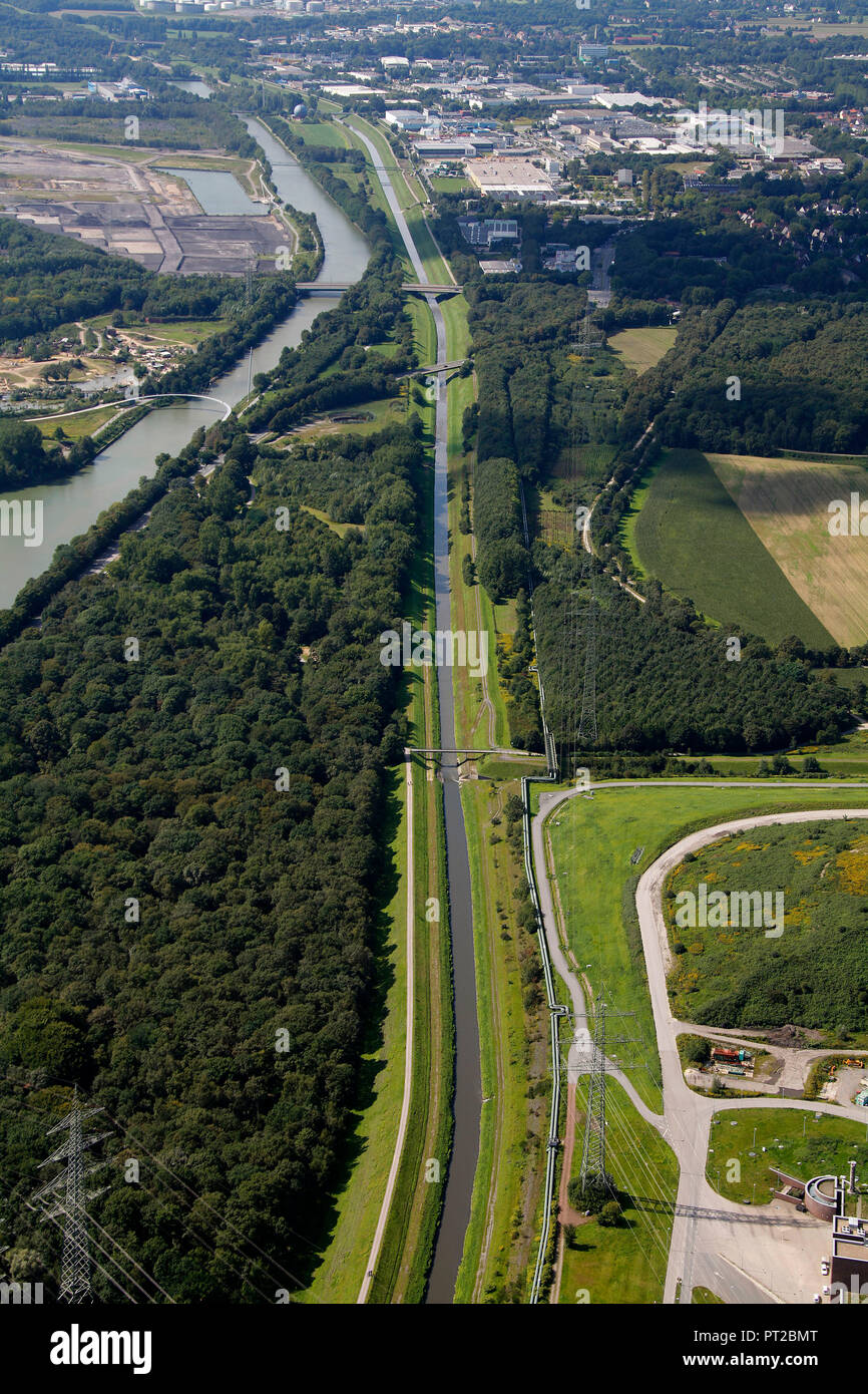 Vue aérienne, l'Emscher Art, me satisfaire, Monica Bonvicini, waterway junction, Castrop-Rauxel, Herne, Ruhr, Rhénanie du Nord-Westphalie, Allemagne, Europe, Banque D'Images