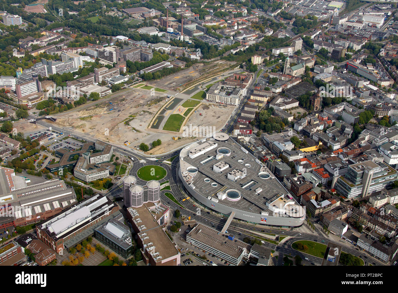 Vue aérienne, Berliner Platz, Essen, centre-ville de North, Ruhr, Nordrhein-Westfalen, Germany, Europe Banque D'Images