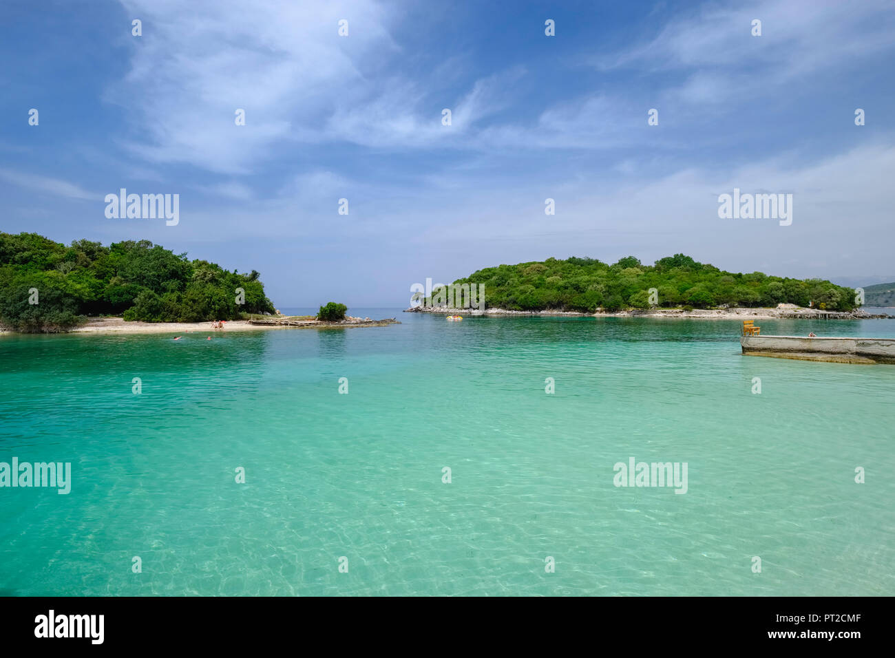 L'Albanie, Ksamil, Parc National de Butrint Mer Ionia Banque D'Images