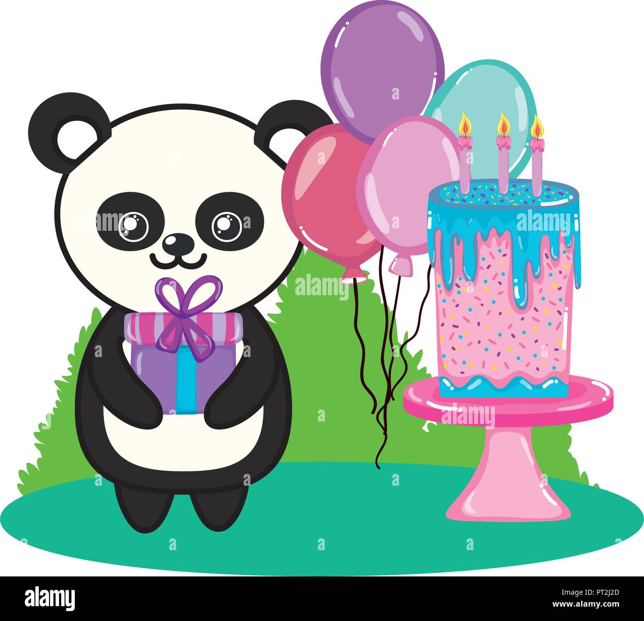 Cartoon Funny Panda Avec Gateau D Anniversaire Image Vectorielle Stock Alamy