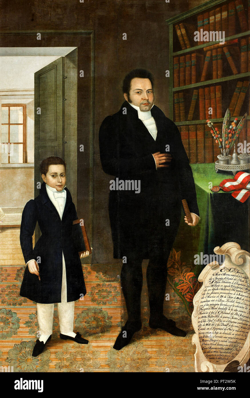 Jose Gil de Castro, Mariano Alejo Alvarez et son fils, vers 1834 huile sur toile, Musée d'Art de Lima (MALI), Lima, Pérou. Banque D'Images