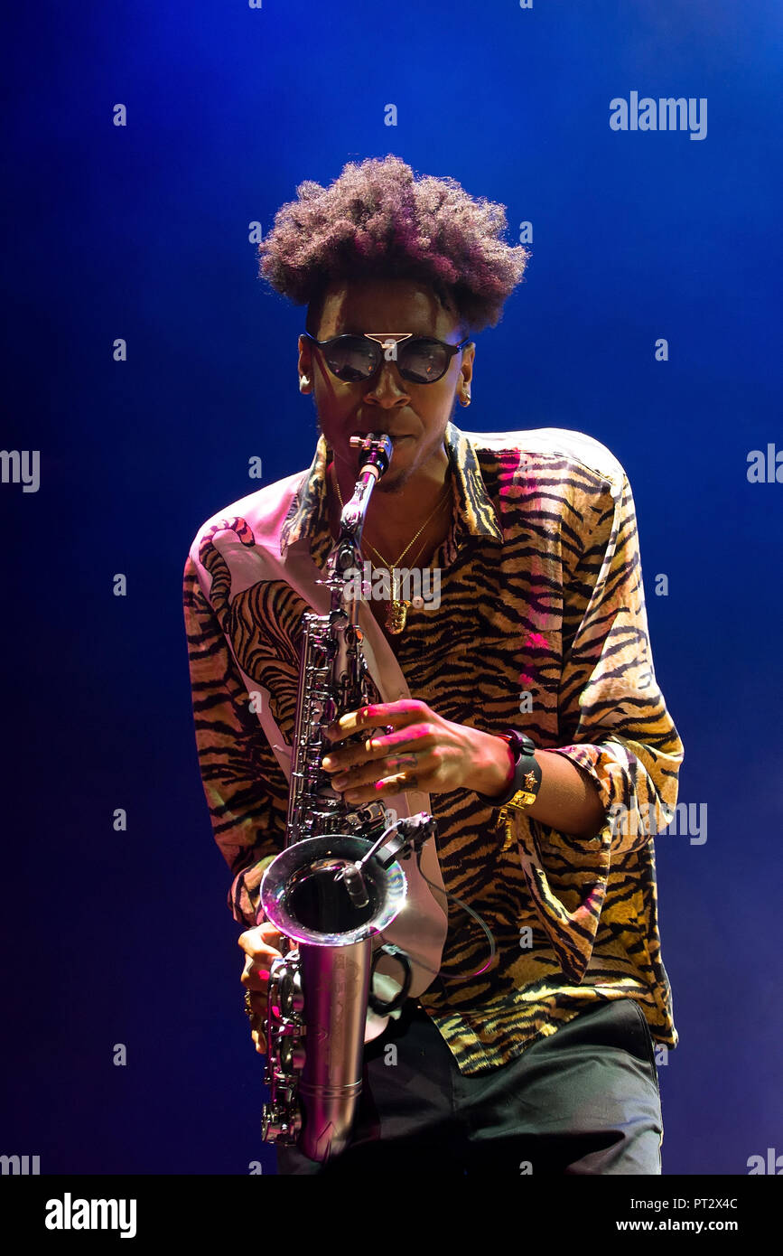 Barcelone - SEP 22 : Masego (band) produisent en concert au Festival Bam le 22 septembre 2018 à Barcelone, Espagne. Banque D'Images