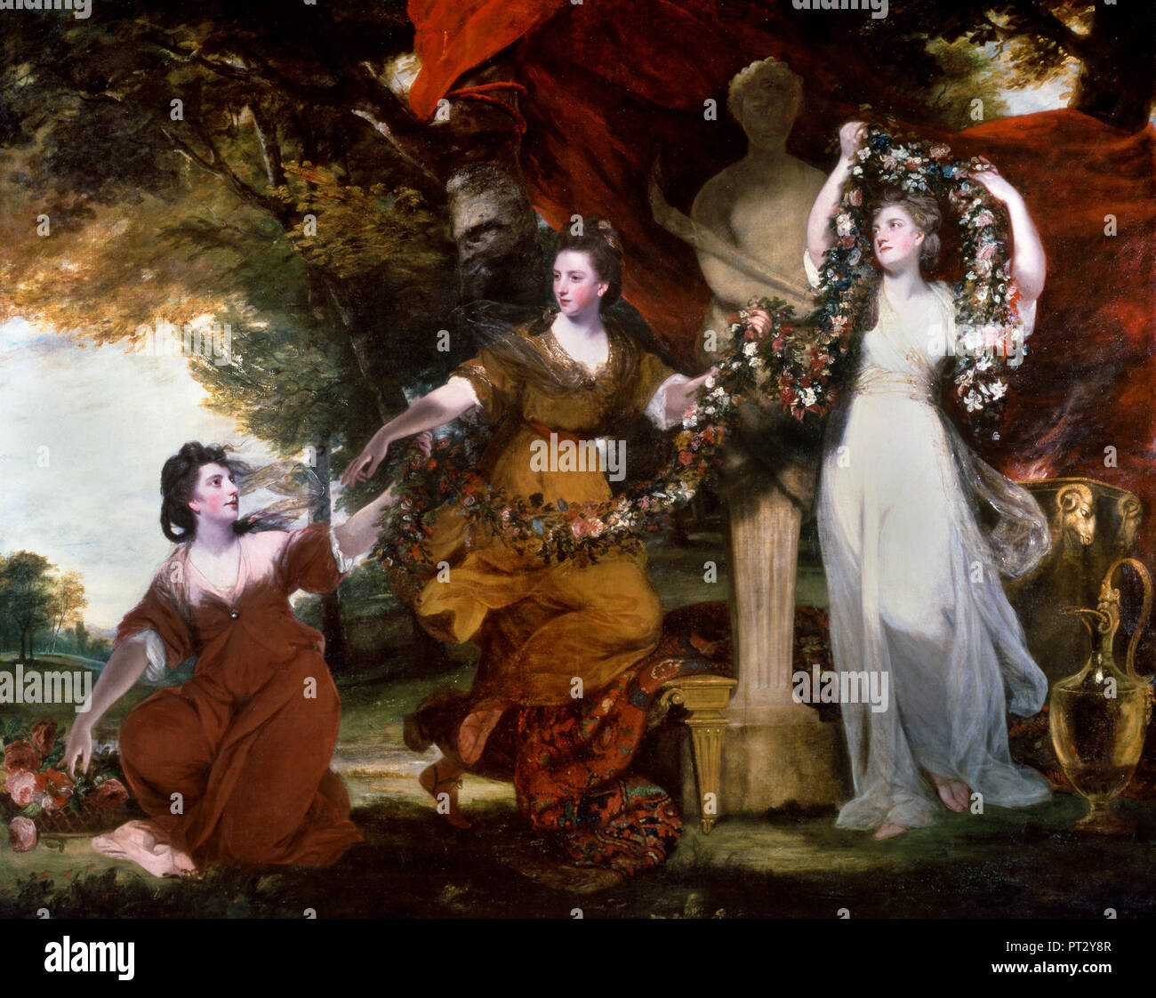 Joshua Reynolds, trois dames ornant un terme d'Hymen 1773 Huile sur toile, Tate Britain, Londres, Angleterre. Banque D'Images