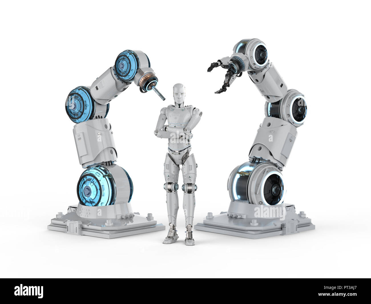 Concept de l'industrie de l'automatisation avec rendu 3d'armes et de robot cyborg Banque D'Images