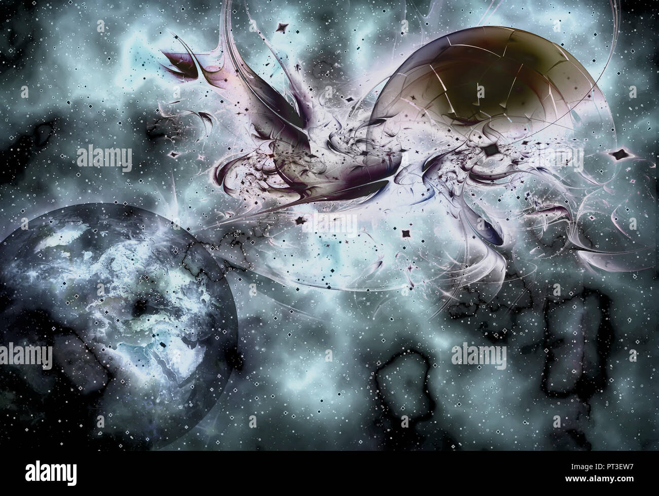 La représentation abstraite de l'Univers et les galaxies stellaires avec les planètes et les objets spatiaux. Banque D'Images