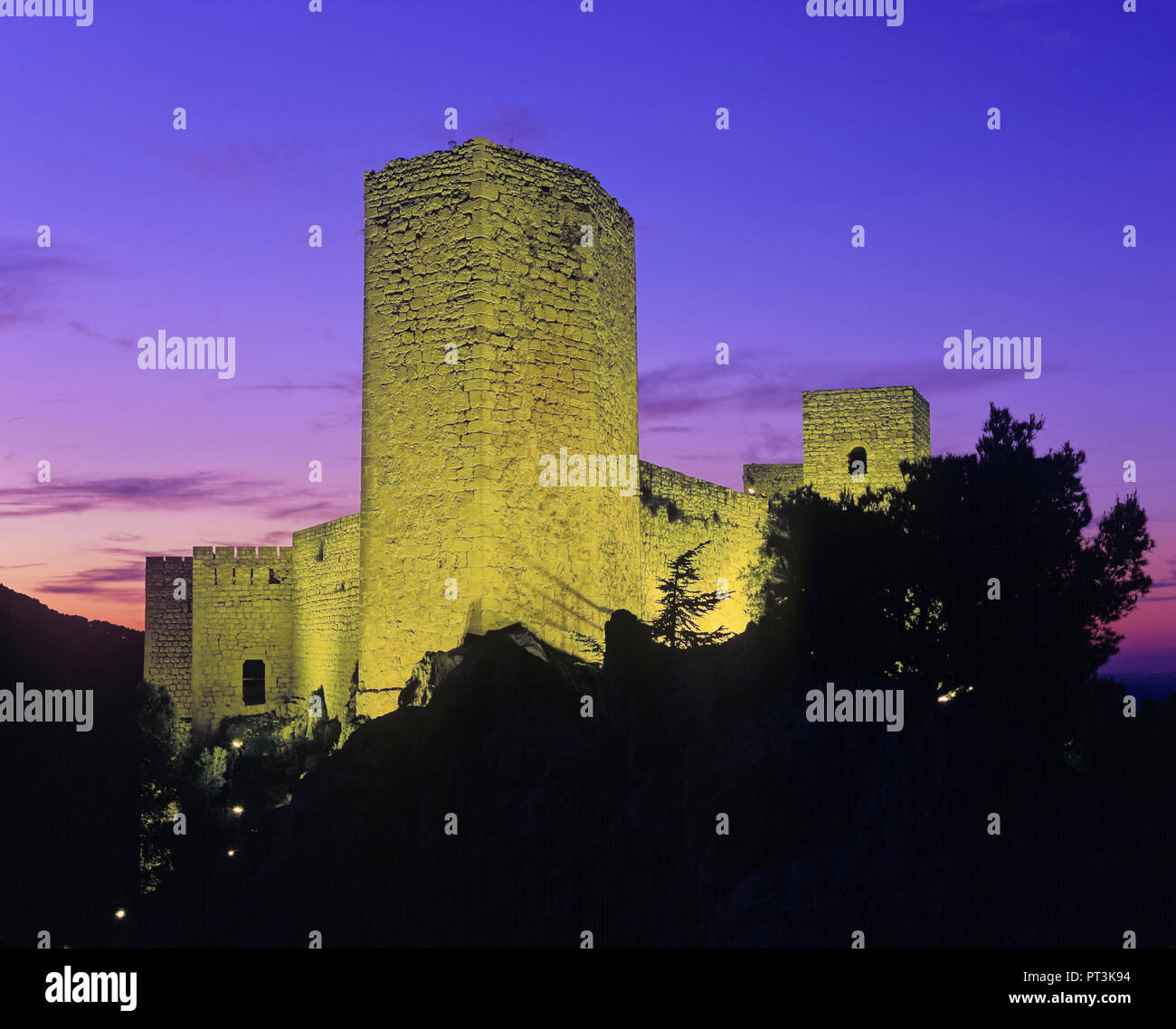 Château de Santa Catalina (13e siècle) au crépuscule, Jaén, Andalousie, Espagne, Europe Banque D'Images