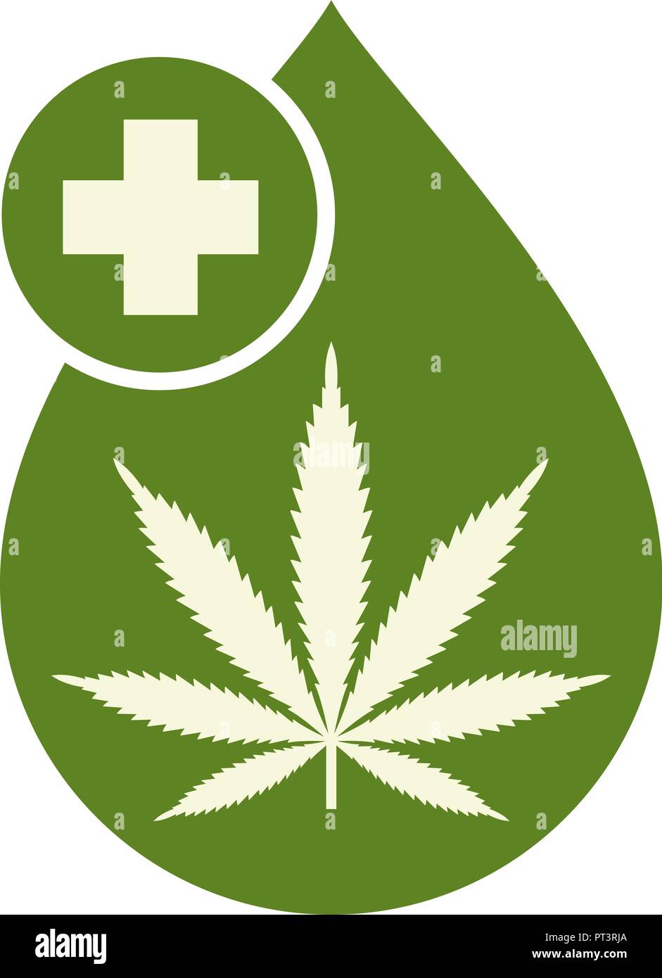 L'huile de cannabis médical icône concevoir avec des feuilles de marijuana et l'huile de chanvre drop. Extrait de cannabis huile de la CDB. L'étiquette du produit et le logo de l'icône du modèle graphique. Isolat Illustration de Vecteur