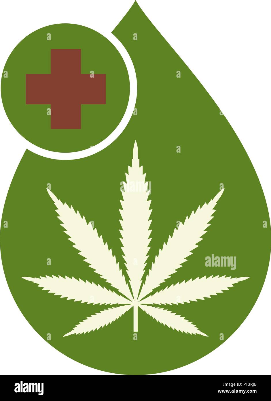 L'huile de cannabis médical icône concevoir avec des feuilles de marijuana et l'huile de chanvre drop. Extrait de cannabis huile de la CDB. L'étiquette du produit et le logo de l'icône du modèle graphique. Isolat Illustration de Vecteur