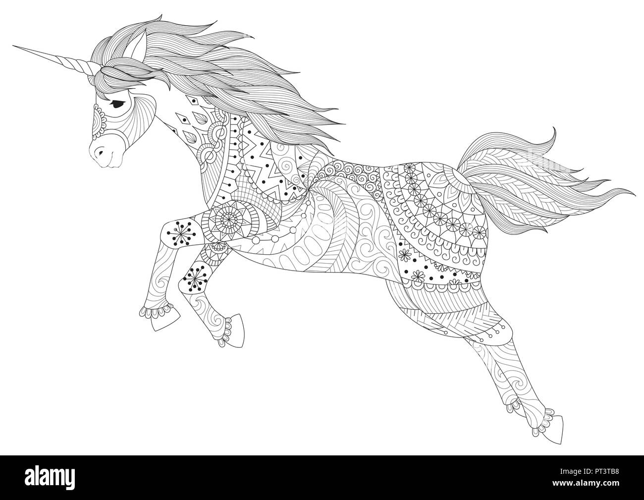 Jumping cute unicorn pour la conception et l'impression des pages à colorier pour anti stress .Vector illustration Illustration de Vecteur