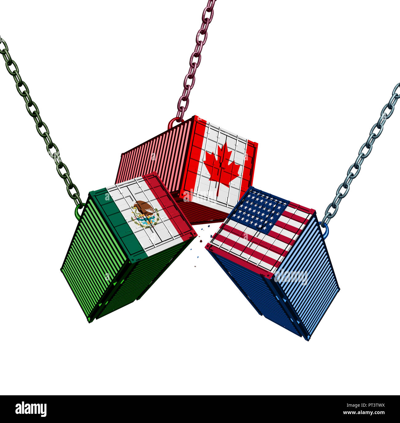 États-unis Canada Mexique accord commercial comme l'USMCA avec les conteneurs d'expédition de fret se réunissant qu'économique s'occuper d'importation et d'exportation. Banque D'Images