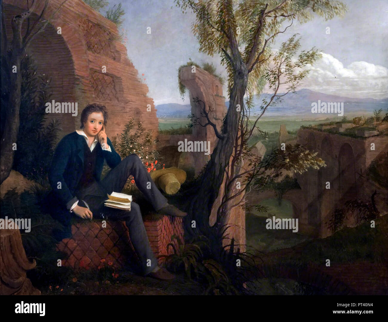 Percy Shelley. Portrait du poète romantique anglais, Percy Bysshe Shelley (1792-1822) par Joseph Severn, huile sur toile, 1845 Banque D'Images