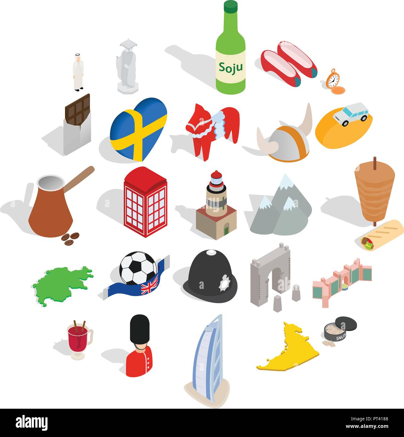 L'Europe de l'Ouest, l'ensemble des icônes de style isométrique Illustration de Vecteur