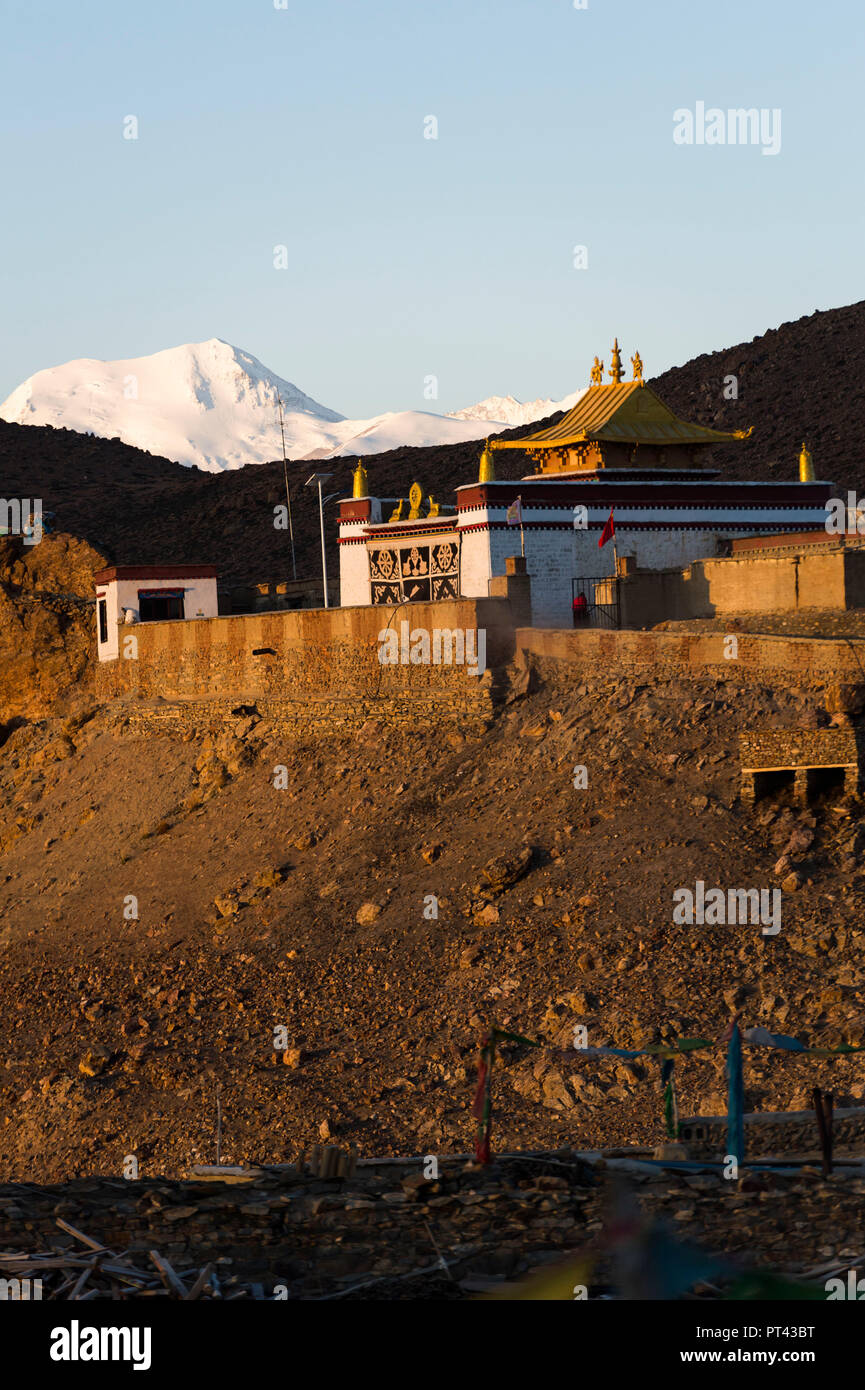 Mapham Yutso, lac Manasarowar, Chiu monastère au Tibet, Banque D'Images