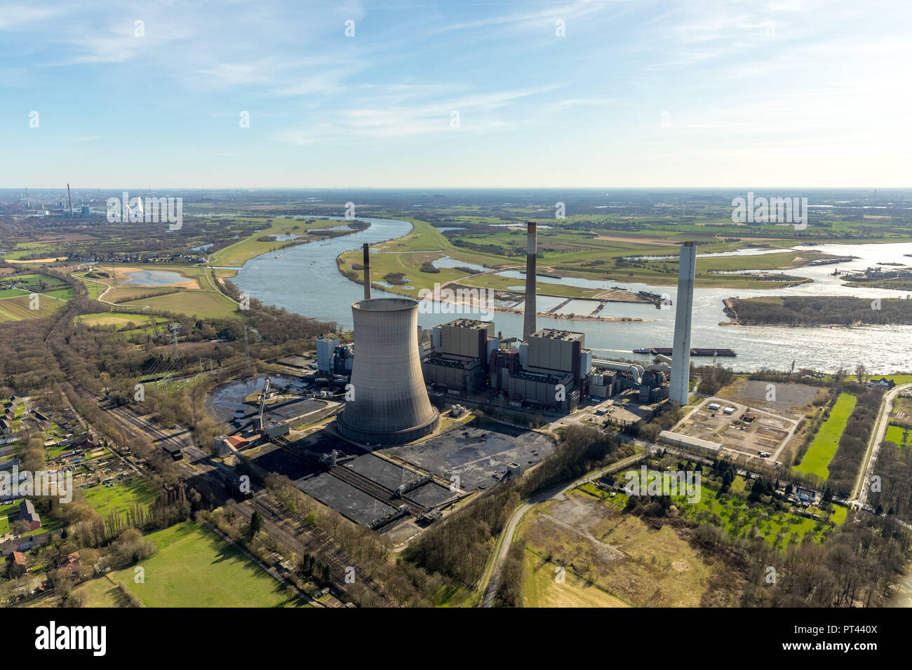 Möllen District de shutdown power plant Voerde, STEAG centrale de charbon, le démantèlement, la Banque du Rhin, Rhin, Voerde, Ruhr, Rhénanie du Nord-Westphalie, Allemagne Banque D'Images