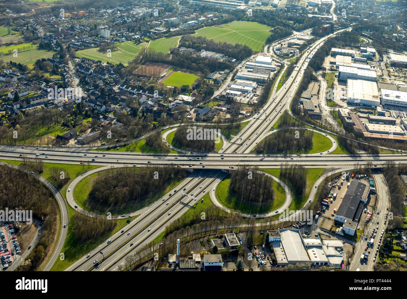 De l'autoroute autoroute A40 Ruhrschnellweg et l'autoroute A43 dans la région de la Ruhr, Bochum, Rhénanie du Nord-Westphalie, Allemagne Banque D'Images