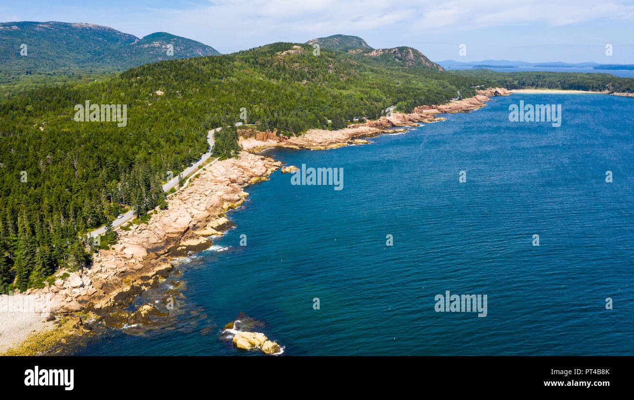 La plage de Boulder et Park Loop Road, l'Acadia National Park, Maine, USA Banque D'Images