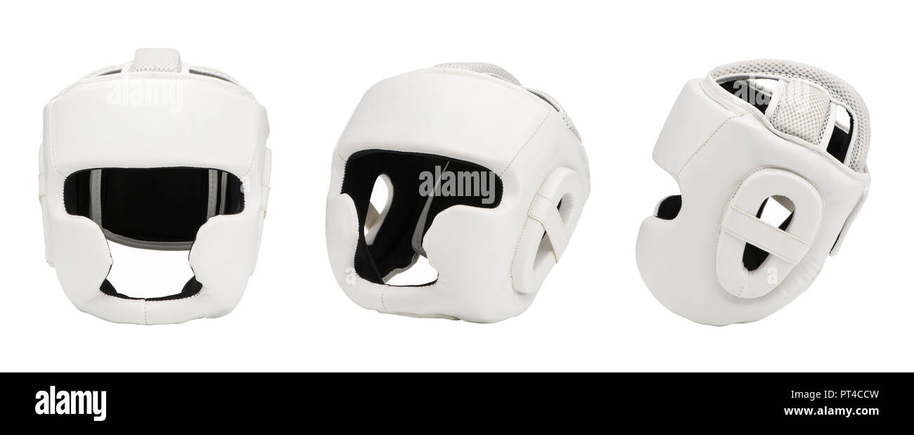 Set sports casque de boxe pour l'entraînement, sur fond blanc, isolé Banque D'Images