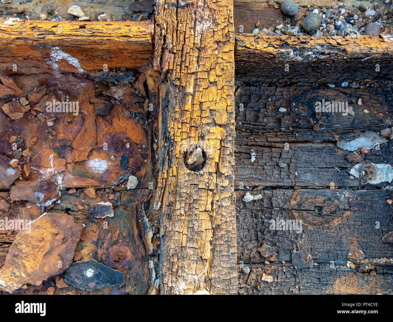 Détails de l'épave marine montrant les couleurs et les textures créées par la rouille et pénible Banque D'Images