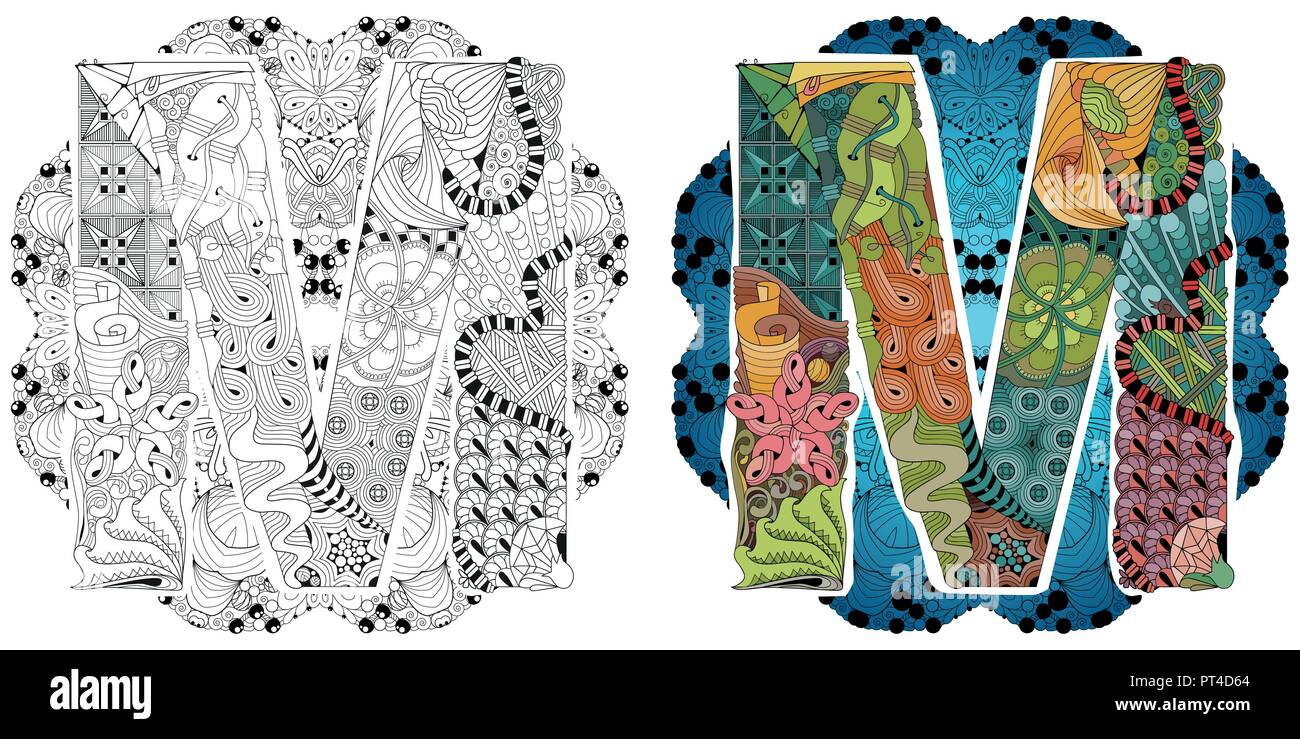 Mandala avec lettre M. objet décoratif zentangle vecteur Illustration de Vecteur