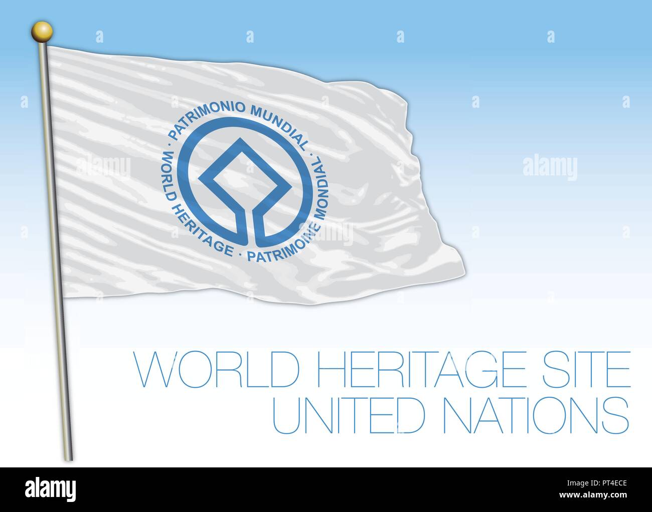 Les sites du patrimoine mondial de l'UNESCO, drapeau de l'Organisation des Nations Unies, New York, USA Illustration de Vecteur